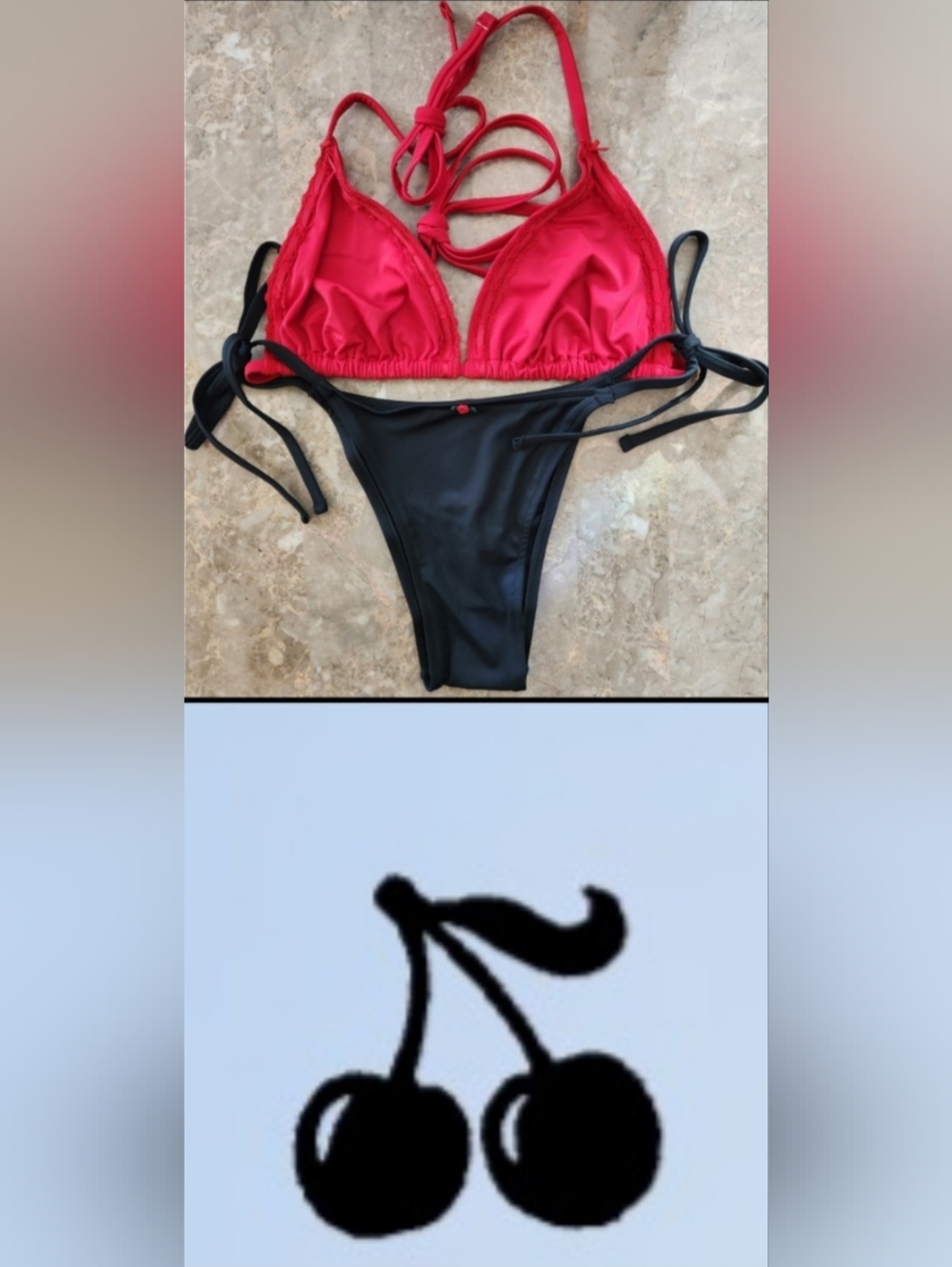 LDD XXL PINK By Frankies Bikinis Triangle Side Tie  Bikini Set Red Black
